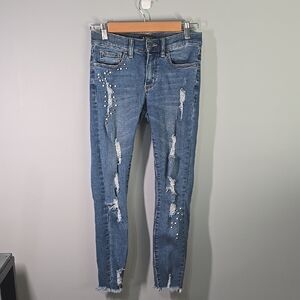 Buffalo David Bitton Jeans Womens Size 2 Blue Distressed Embellished Details